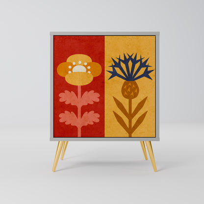 Credenza SCANDIC FLOWERET a 1 anta con finitura grigia