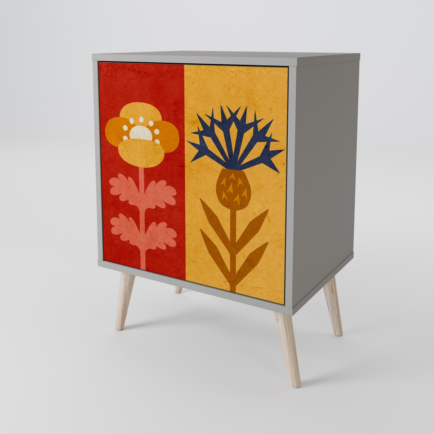 Credenza SCANDIC FLOWERET a 1 anta con finitura grigia