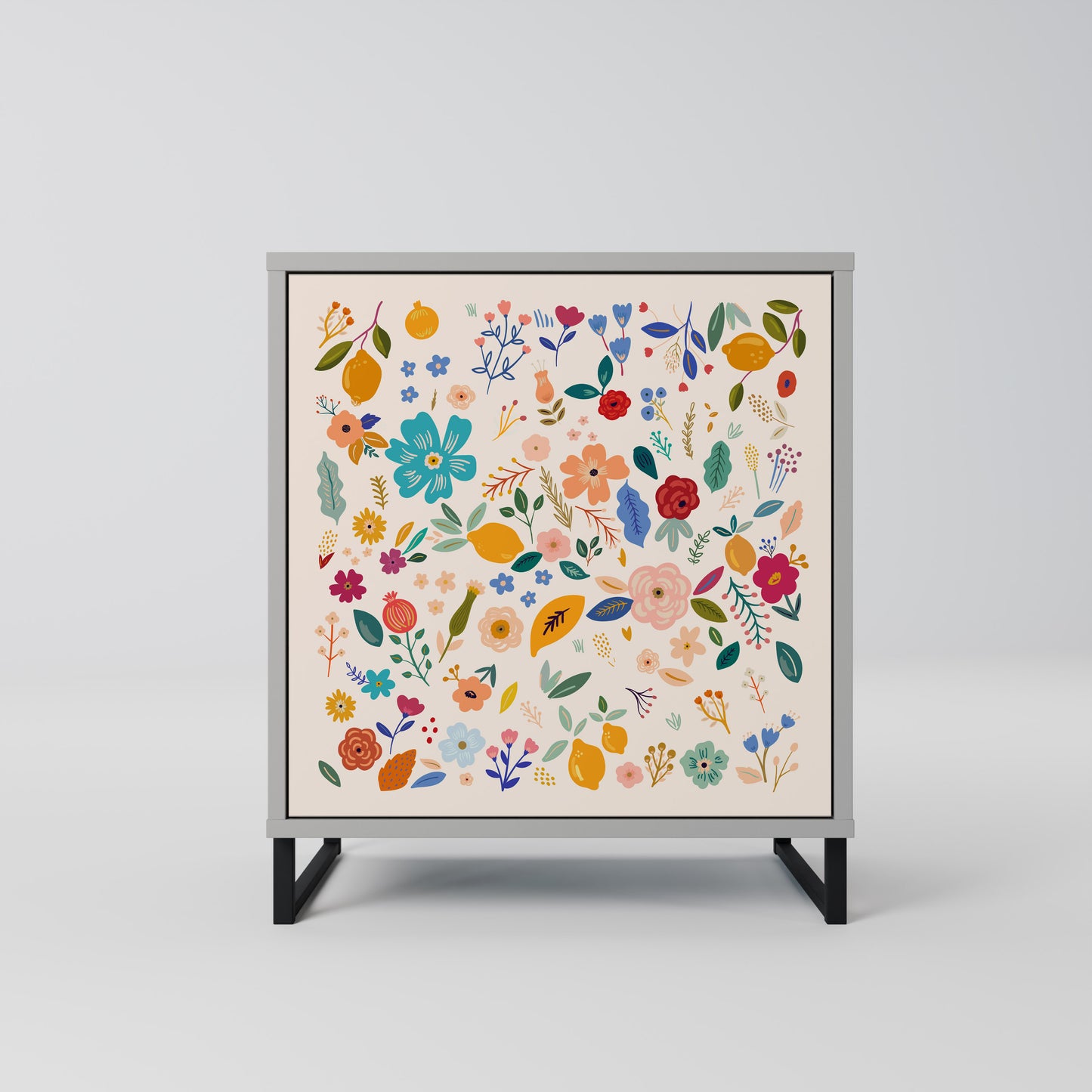 Credenza a 1 anta FLORAL COMBINATION in finitura grigia