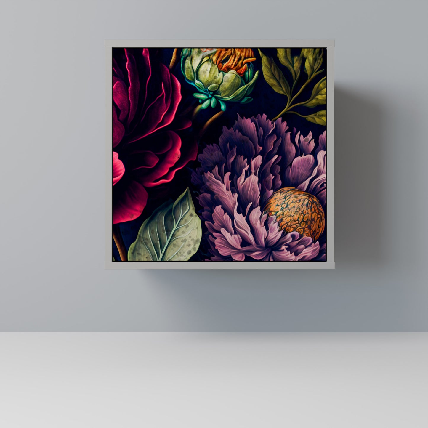 Credenza BLOOMING ELEGANCE a 1 anta con finitura grigia