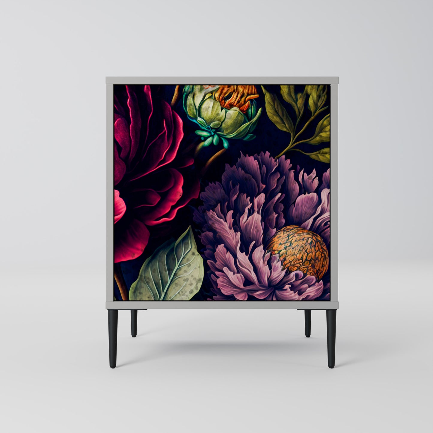 Credenza BLOOMING ELEGANCE a 1 anta con finitura grigia