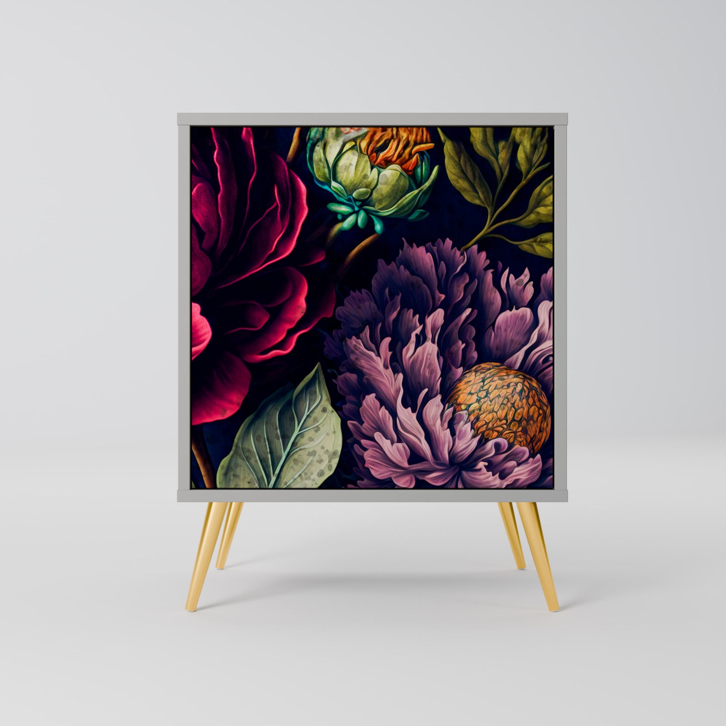 Credenza BLOOMING ELEGANCE a 1 anta con finitura grigia