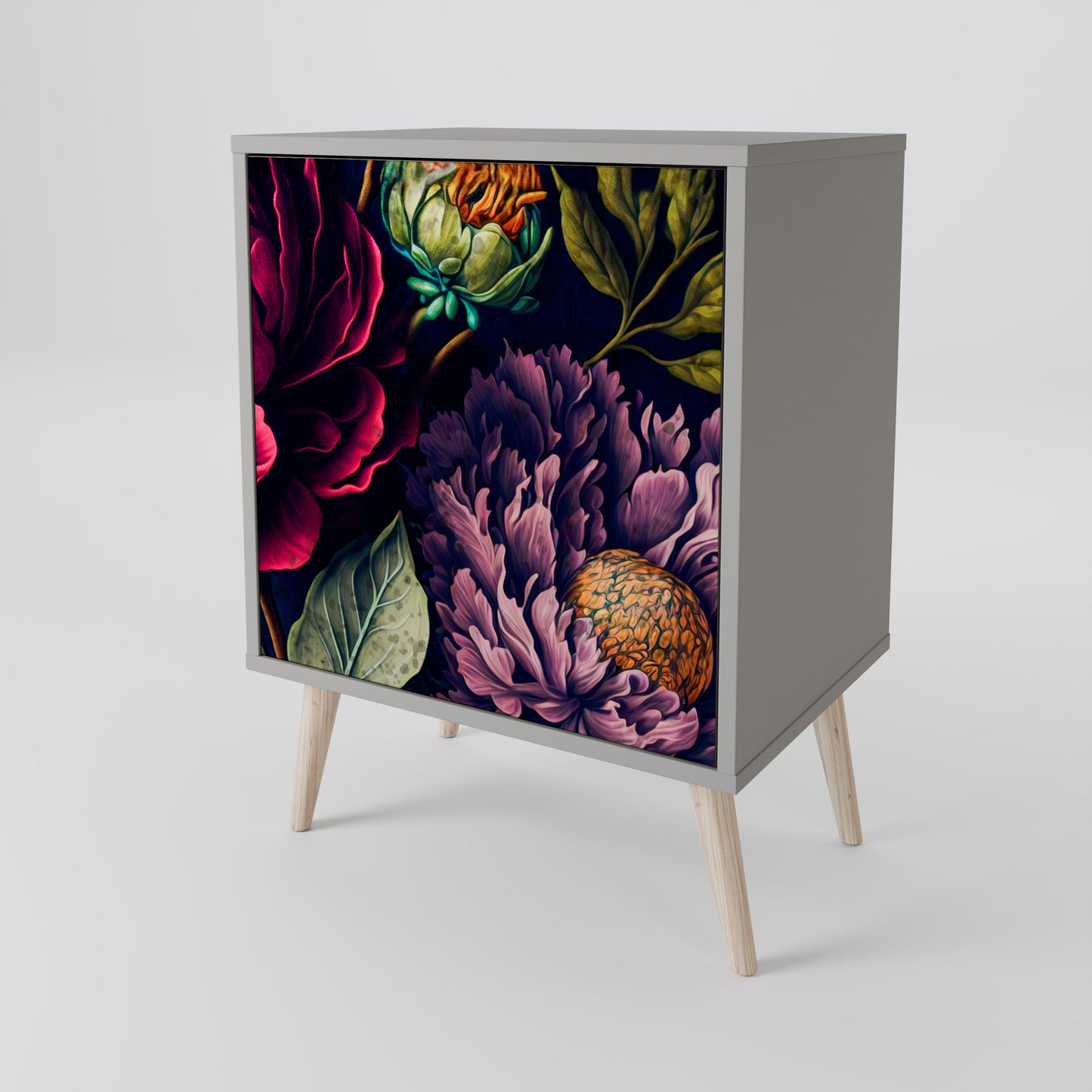 Credenza BLOOMING ELEGANCE a 1 anta con finitura grigia