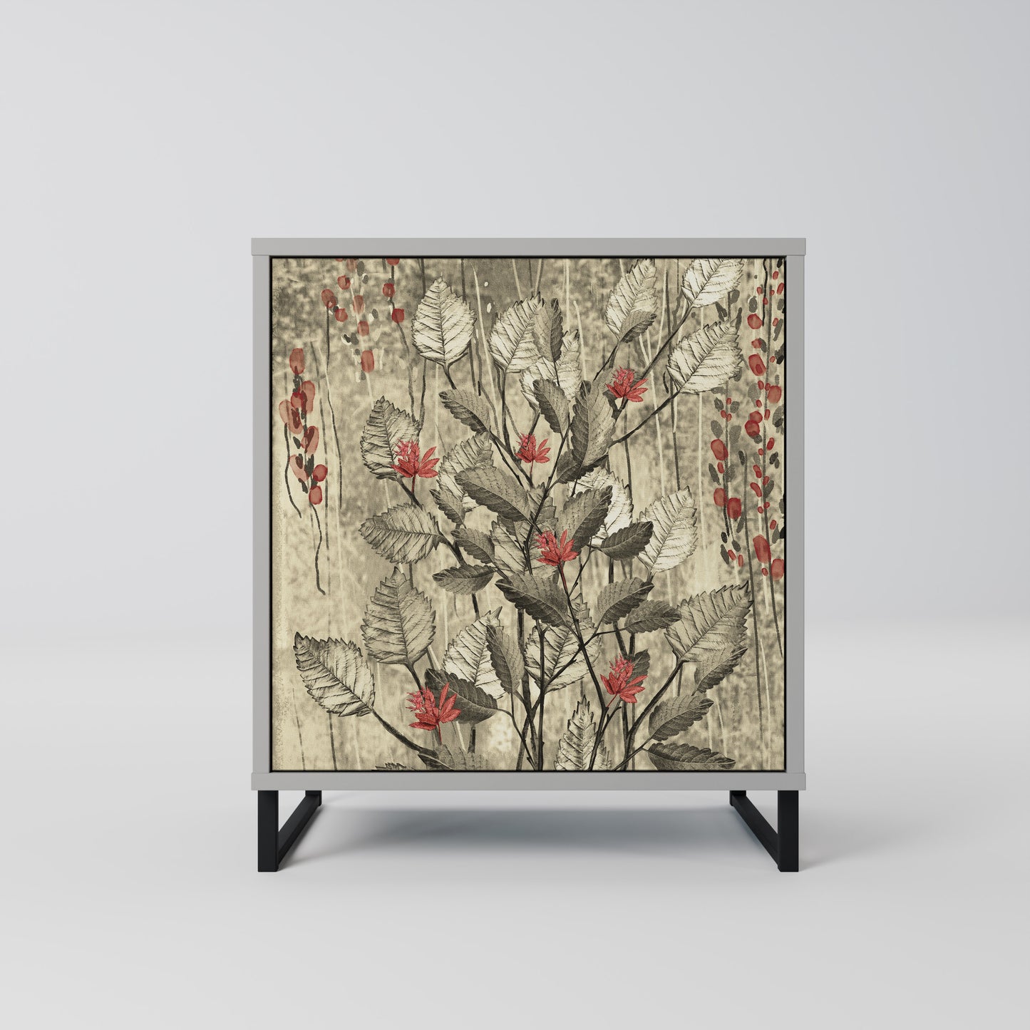 HERBAL GRACE 1-Door Sideboard in Grey Finish