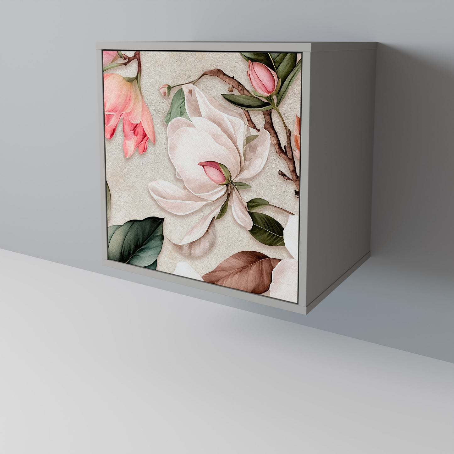 Credenza FLORAL GRACE a 1 anta con finitura grigia