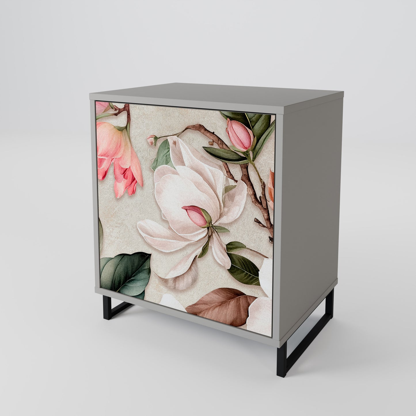 Credenza FLORAL GRACE a 1 anta con finitura grigia