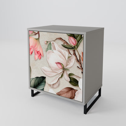 Credenza FLORAL GRACE a 1 anta con finitura grigia