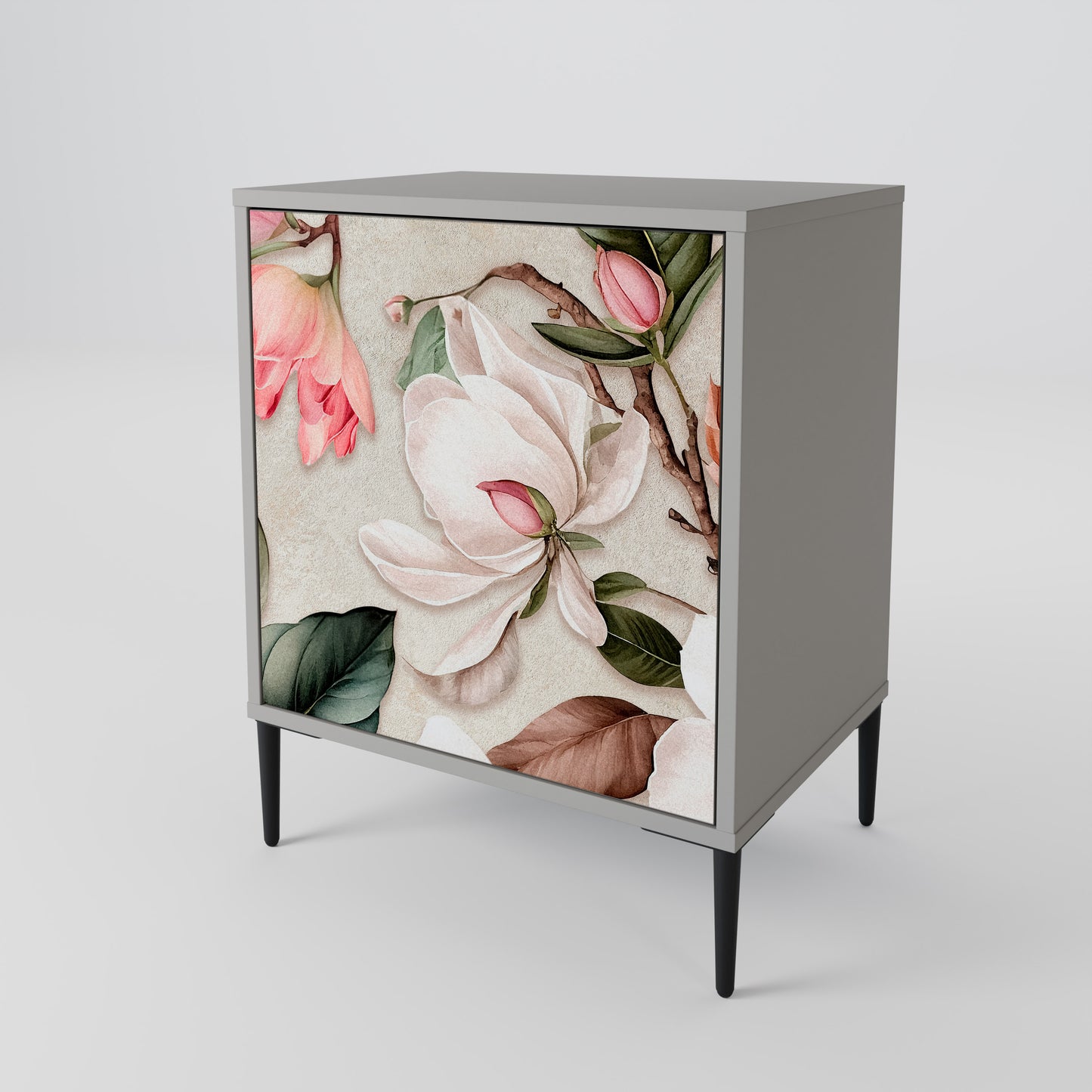 Credenza FLORAL GRACE a 1 anta con finitura grigia