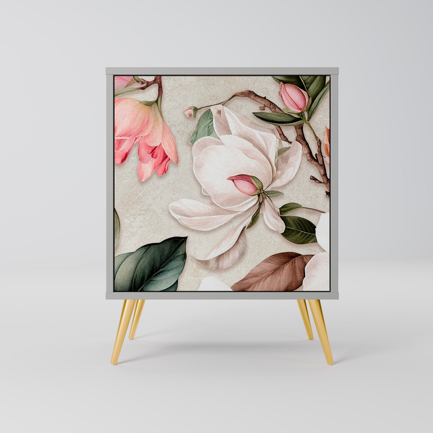 Credenza FLORAL GRACE a 1 anta con finitura grigia