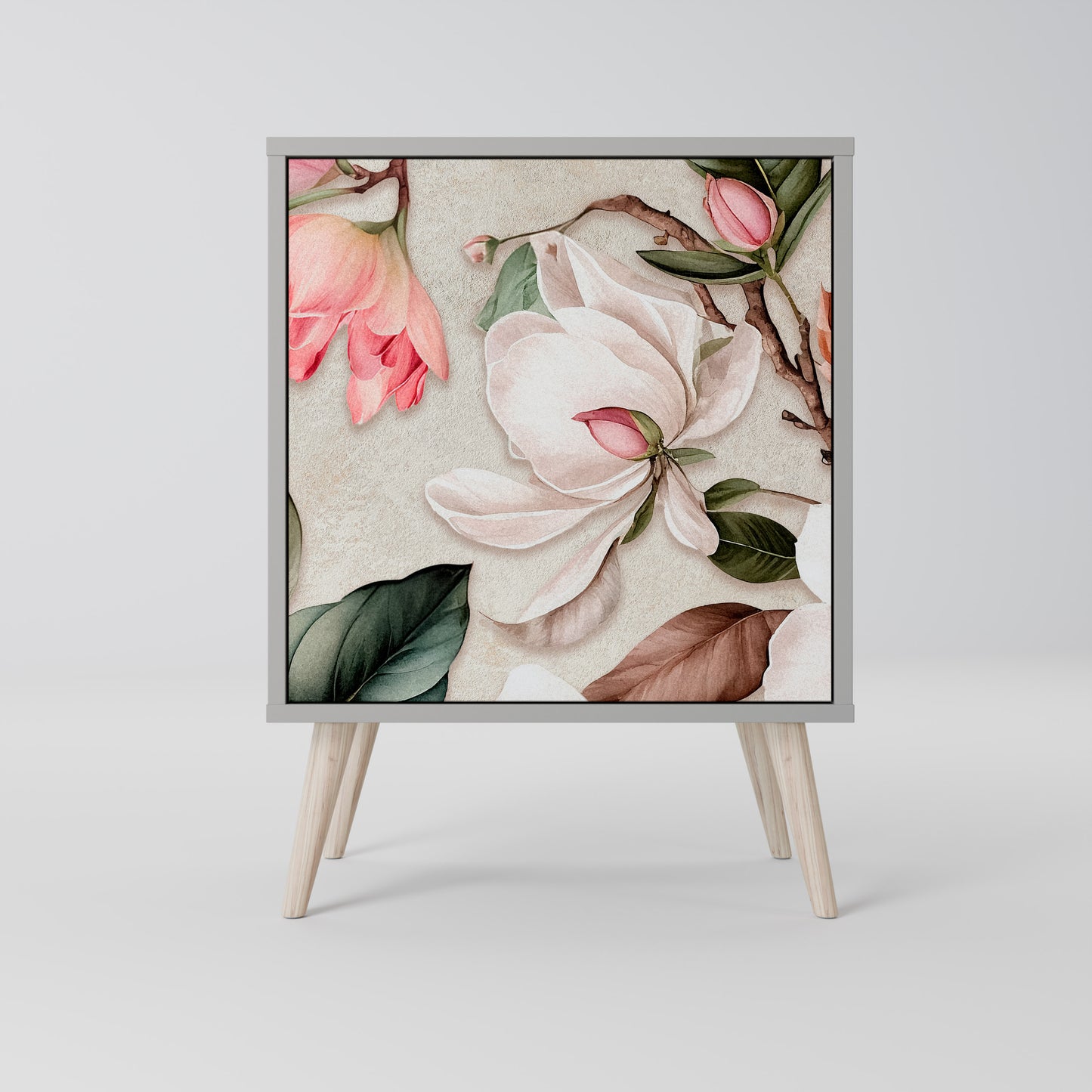 Credenza FLORAL GRACE a 1 anta con finitura grigia