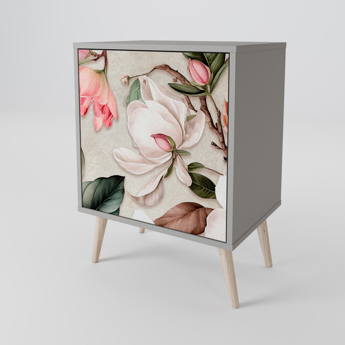 Credenza FLORAL GRACE a 1 anta con finitura grigia
