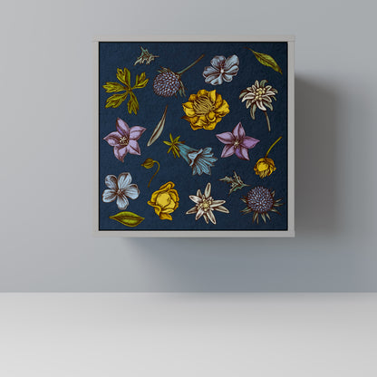 FLOWERS ON NAVY BLUE 1-Door Sideboard in Grey Finish