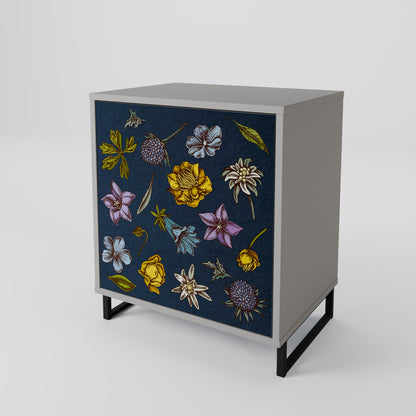 FLOWERS ON NAVY BLUE 1-Door Sideboard in Grey Finish