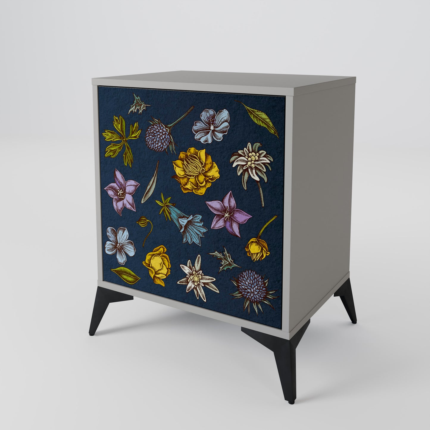 FLOWERS ON NAVY BLUE 1-Door Sideboard in Grey Finish