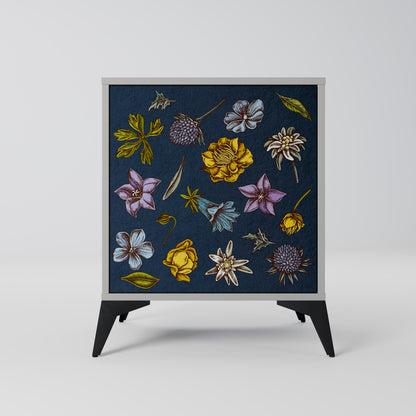 FLOWERS ON NAVY BLUE 1-Door Sideboard in Grey Finish