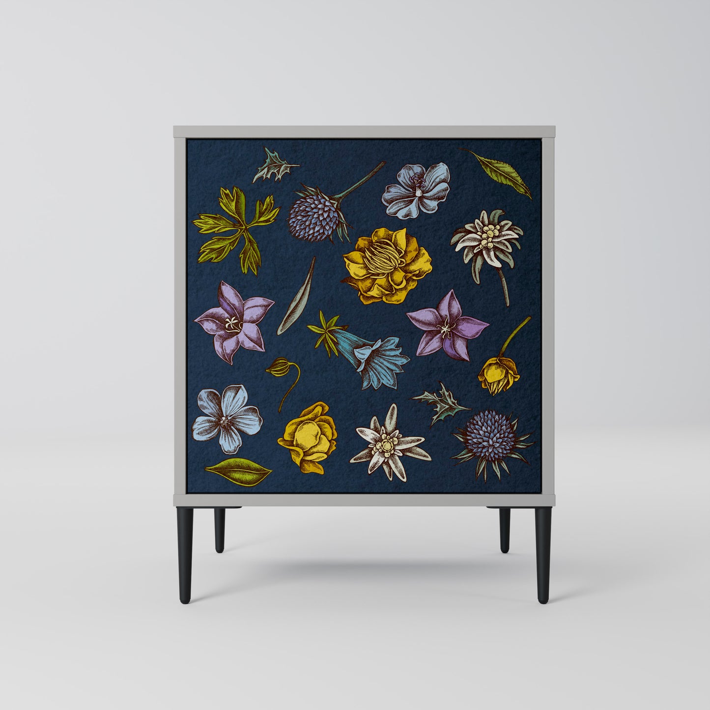 FLOWERS ON NAVY BLUE 1-Door Sideboard in Grey Finish