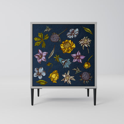 FLOWERS ON NAVY BLUE 1-Door Sideboard in Grey Finish