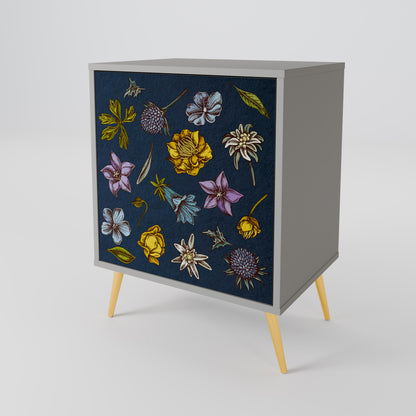 FLOWERS ON NAVY BLUE 1-Door Sideboard in Grey Finish