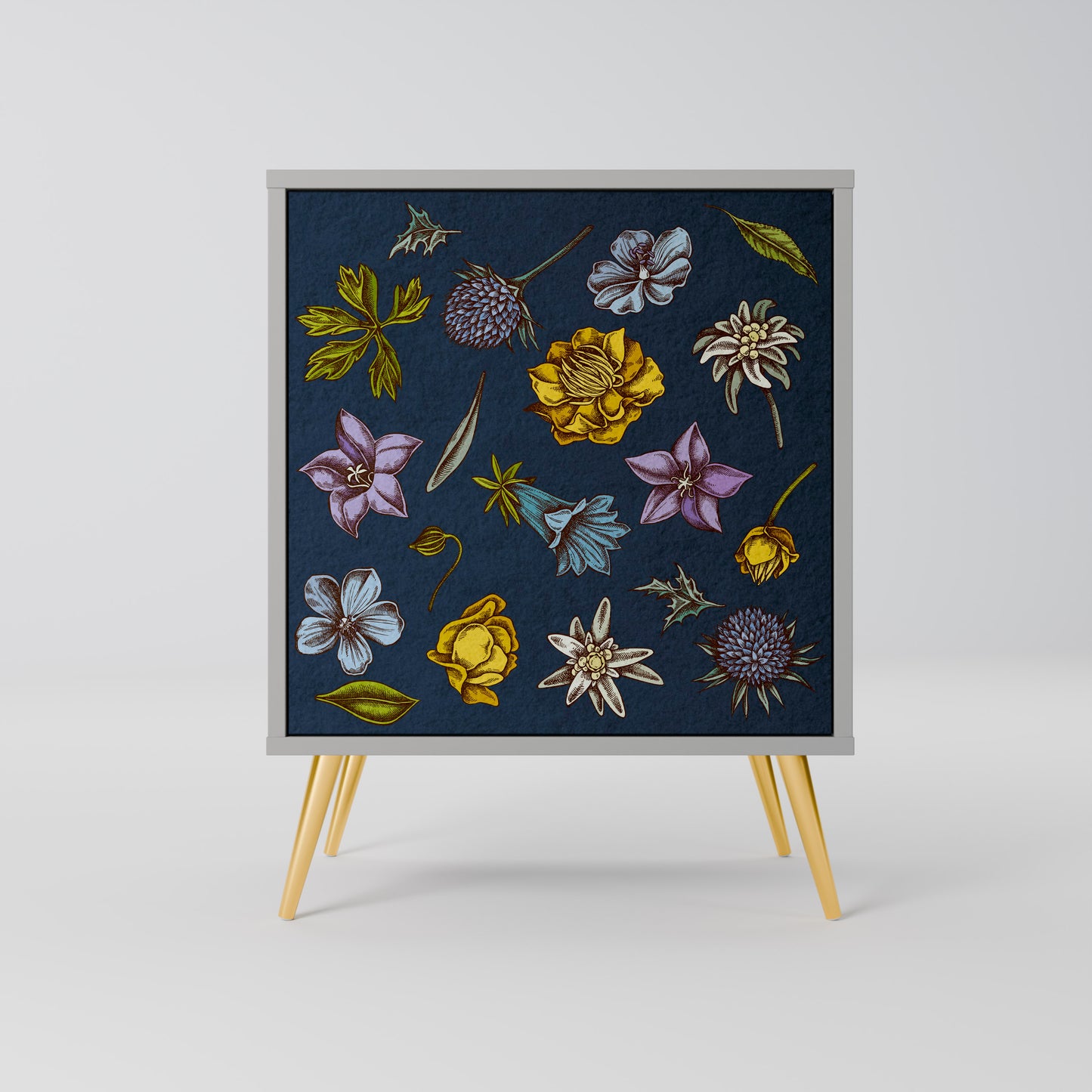 FLOWERS ON NAVY BLUE 1-Door Sideboard in Grey Finish