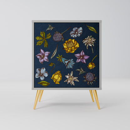 FLOWERS ON NAVY BLUE 1-Door Sideboard in Grey Finish