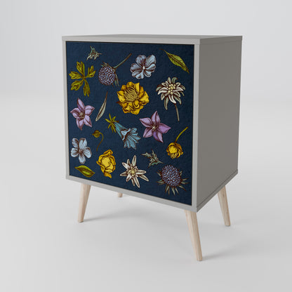 FLOWERS ON NAVY BLUE 1-Door Sideboard in Grey Finish