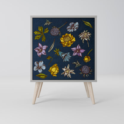 FLOWERS ON NAVY BLUE 1-Door Sideboard in Grey Finish