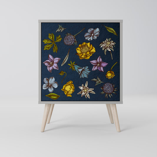 FLOWERS ON NAVY BLUE 1-Door Sideboard in Grey Finish