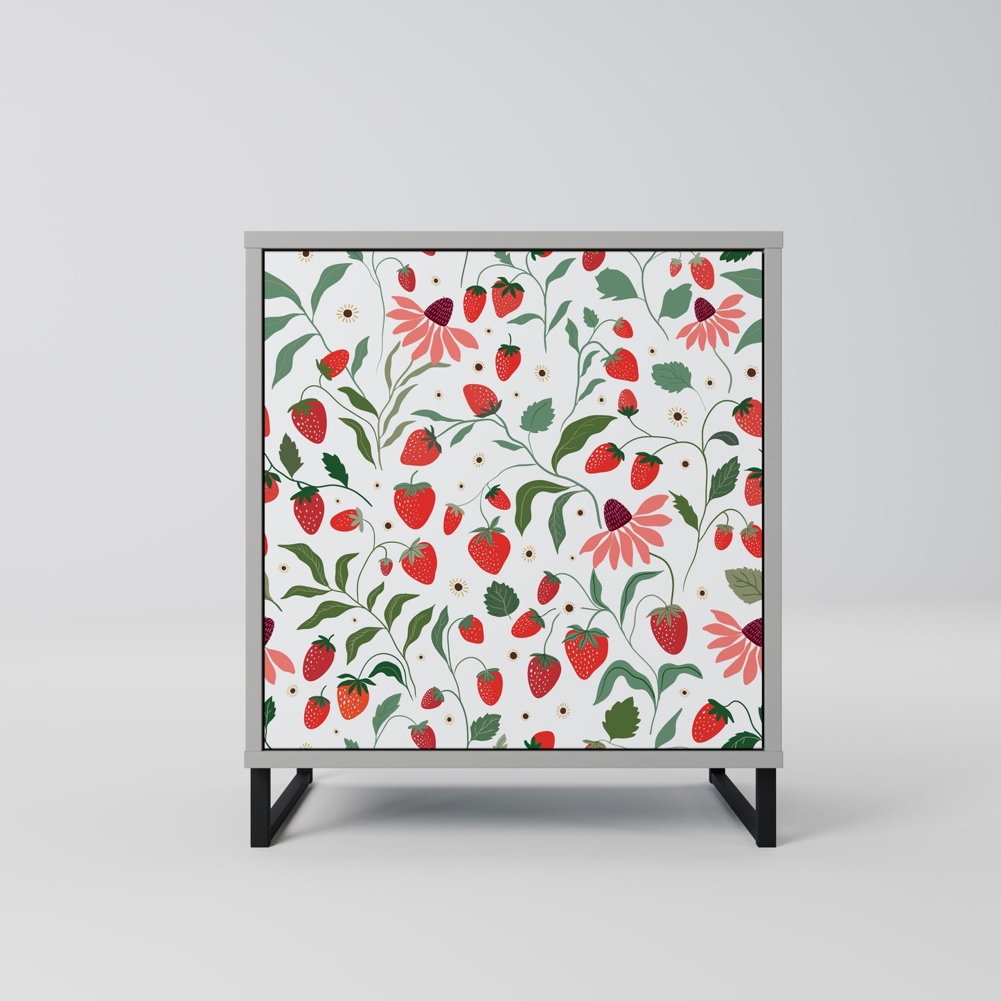 FLOWERS AND STRAWBERRIES 1-Door Sideboard in Grey Finish