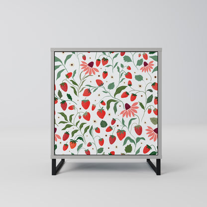FLOWERS AND STRAWBERRIES 1-Door Sideboard in Grey Finish