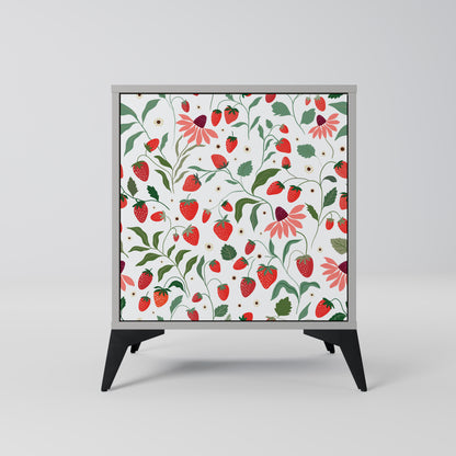 FLOWERS AND STRAWBERRIES 1-Door Sideboard in Grey Finish