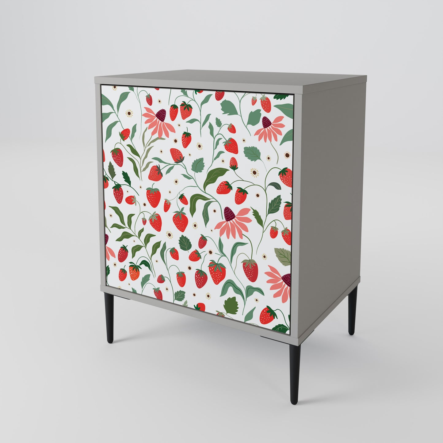 FLOWERS AND STRAWBERRIES 1-Door Sideboard in Grey Finish