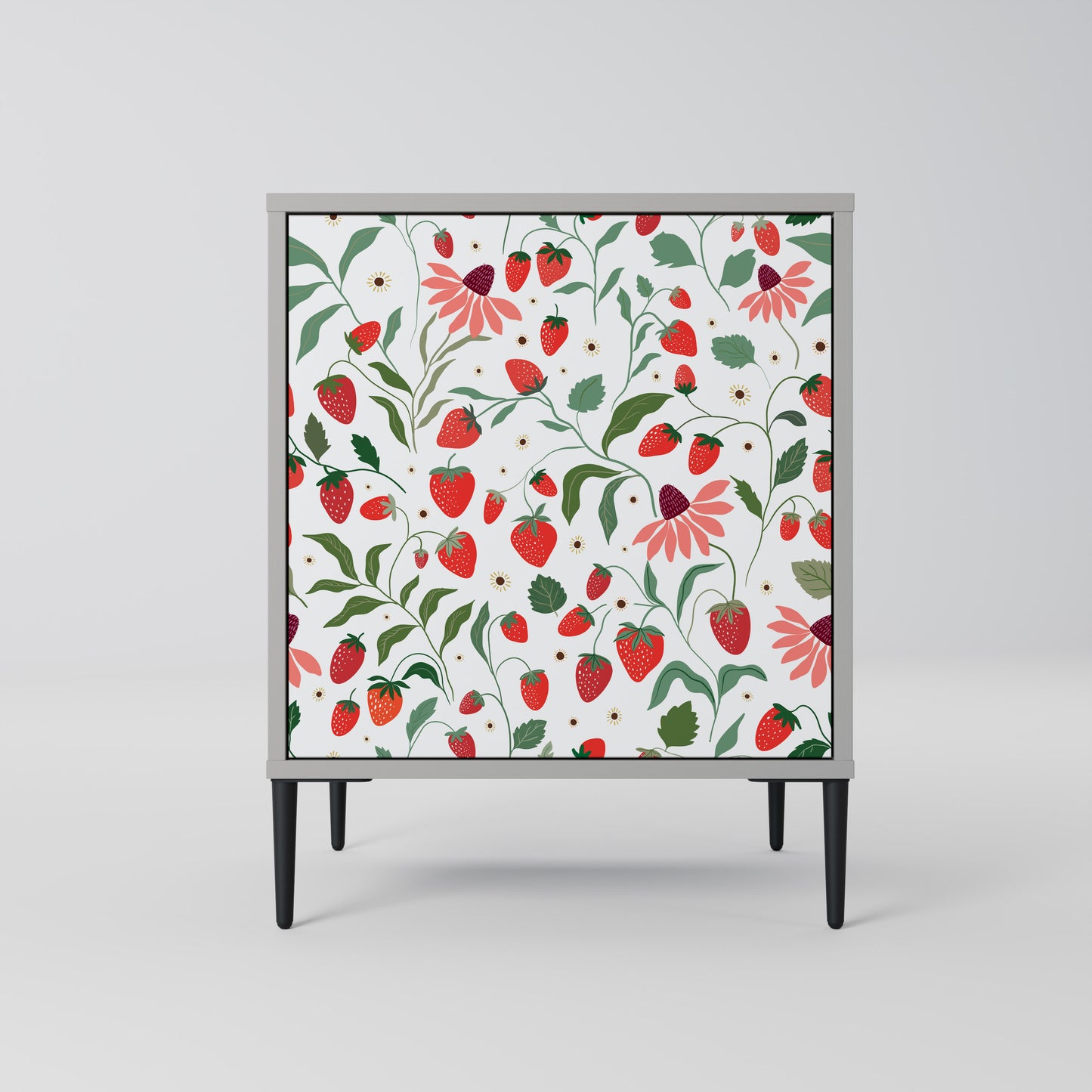 FLOWERS AND STRAWBERRIES 1-Door Sideboard in Grey Finish