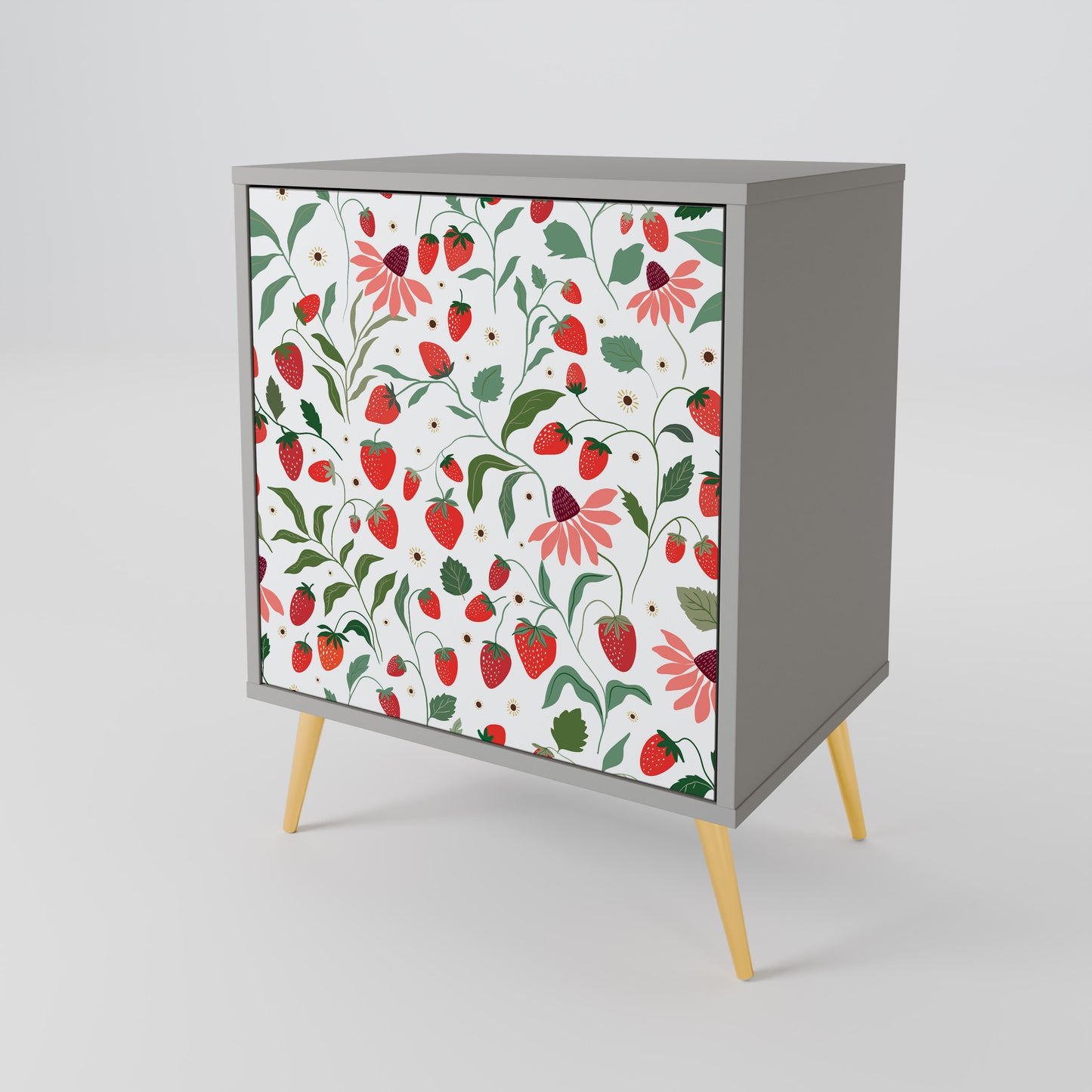 FLOWERS AND STRAWBERRIES 1-Door Sideboard in Grey Finish