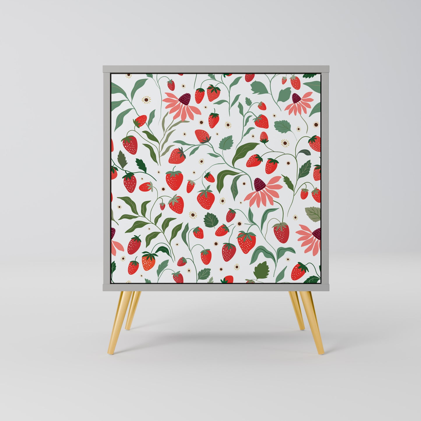 FLOWERS AND STRAWBERRIES 1-Door Sideboard in Grey Finish