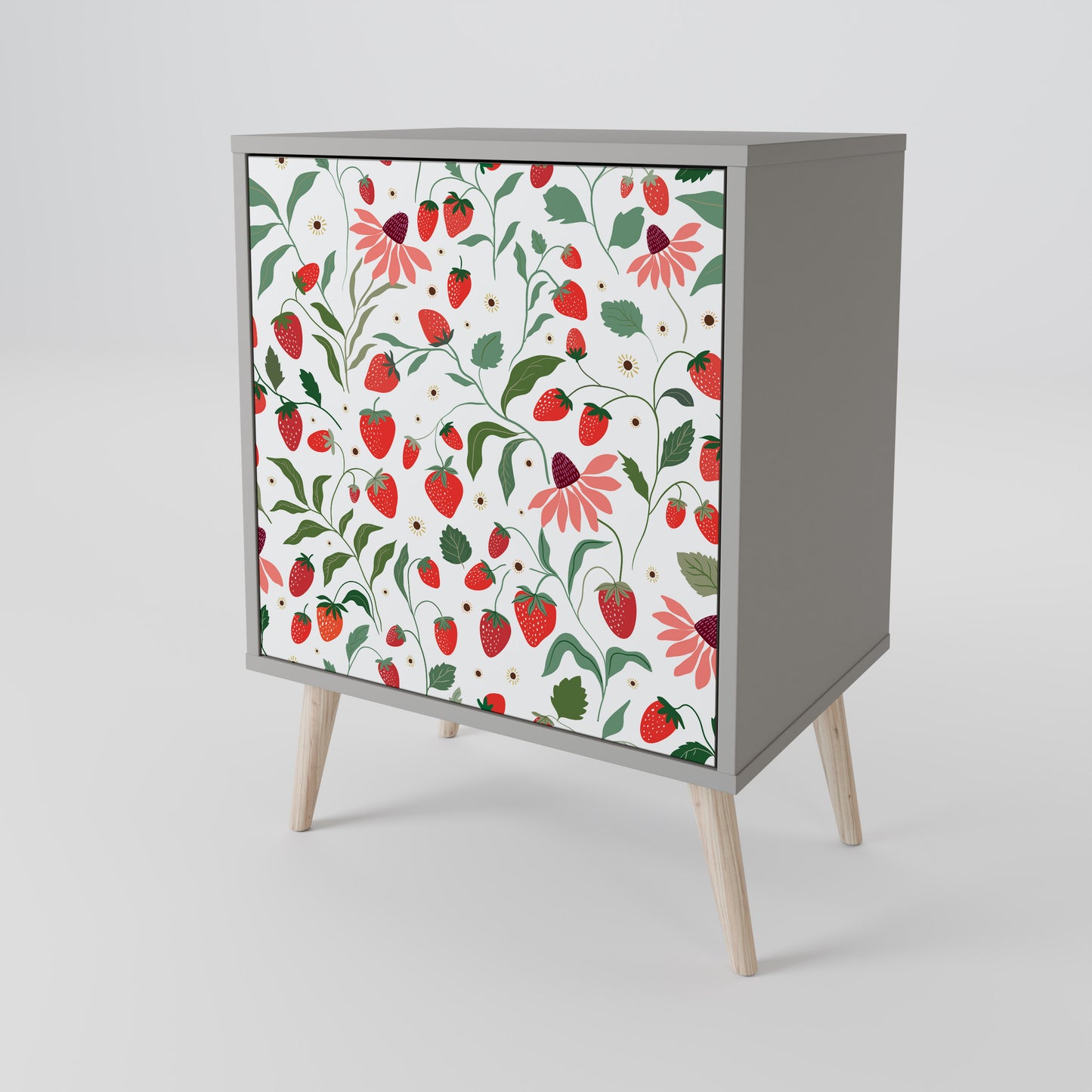 FLOWERS AND STRAWBERRIES 1-Door Sideboard in Grey Finish