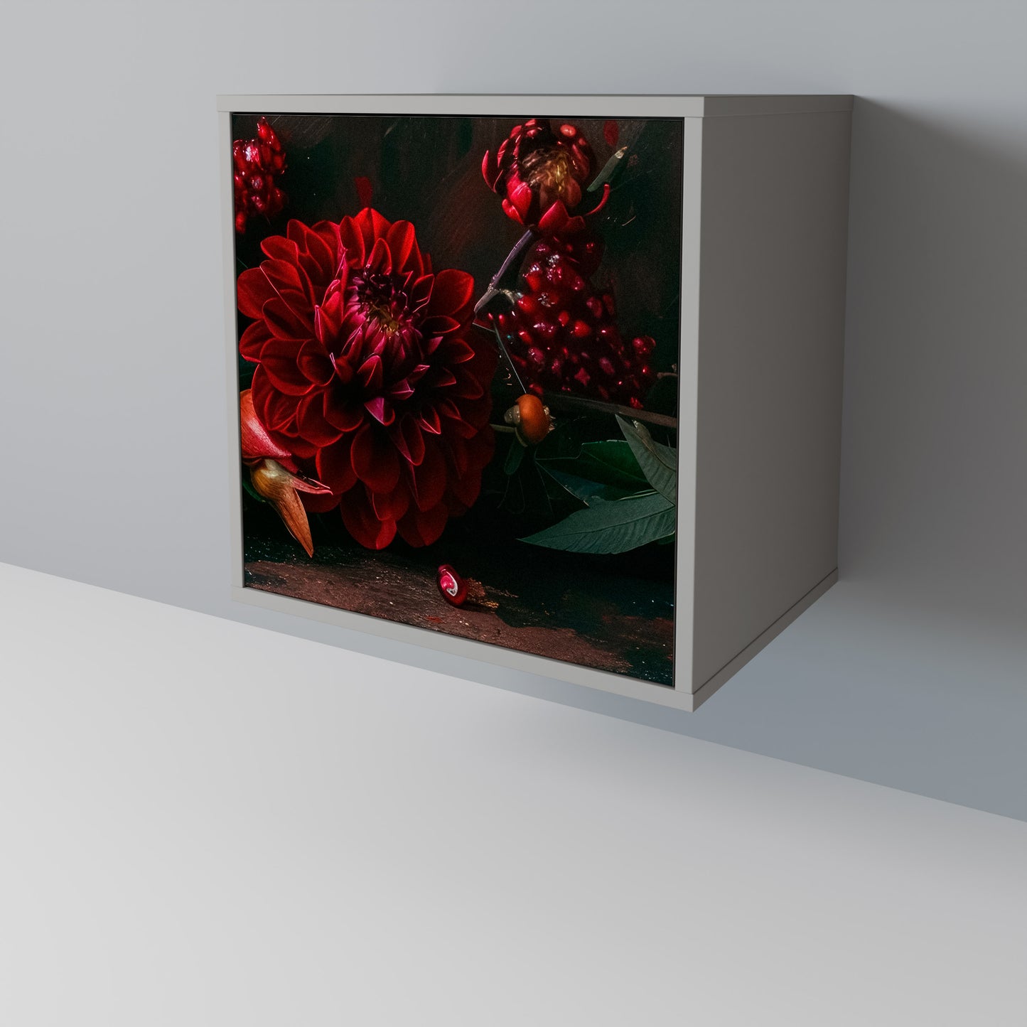 DAHLIAS AND POMEGRANATES 1-Door Sideboard in Grey Finish