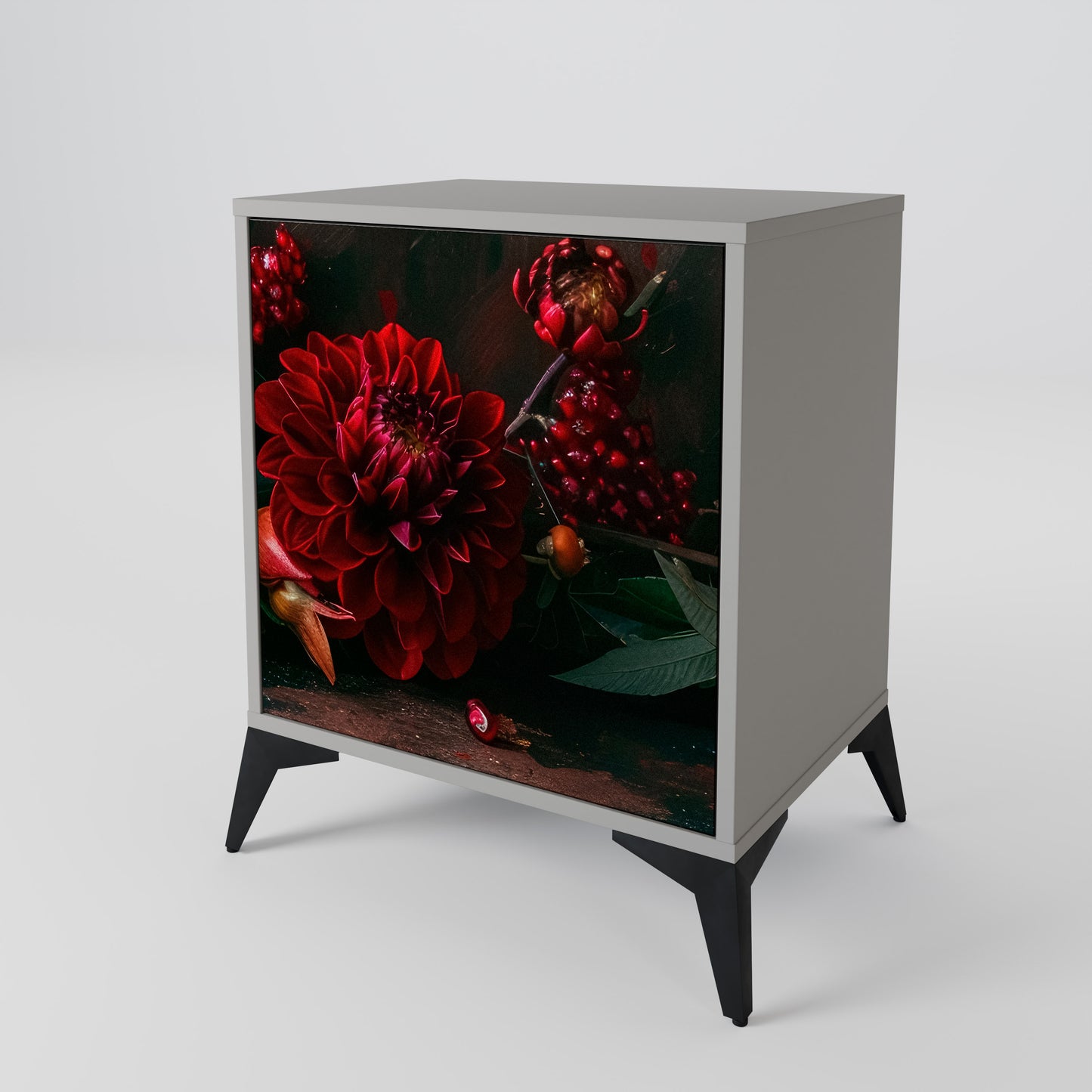 DAHLIAS AND POMEGRANATES 1-Door Sideboard in Grey Finish
