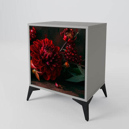 DAHLIAS AND POMEGRANATES 1-Door Sideboard in Grey Finish