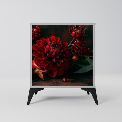 DAHLIAS AND POMEGRANATES 1-Door Sideboard in Grey Finish