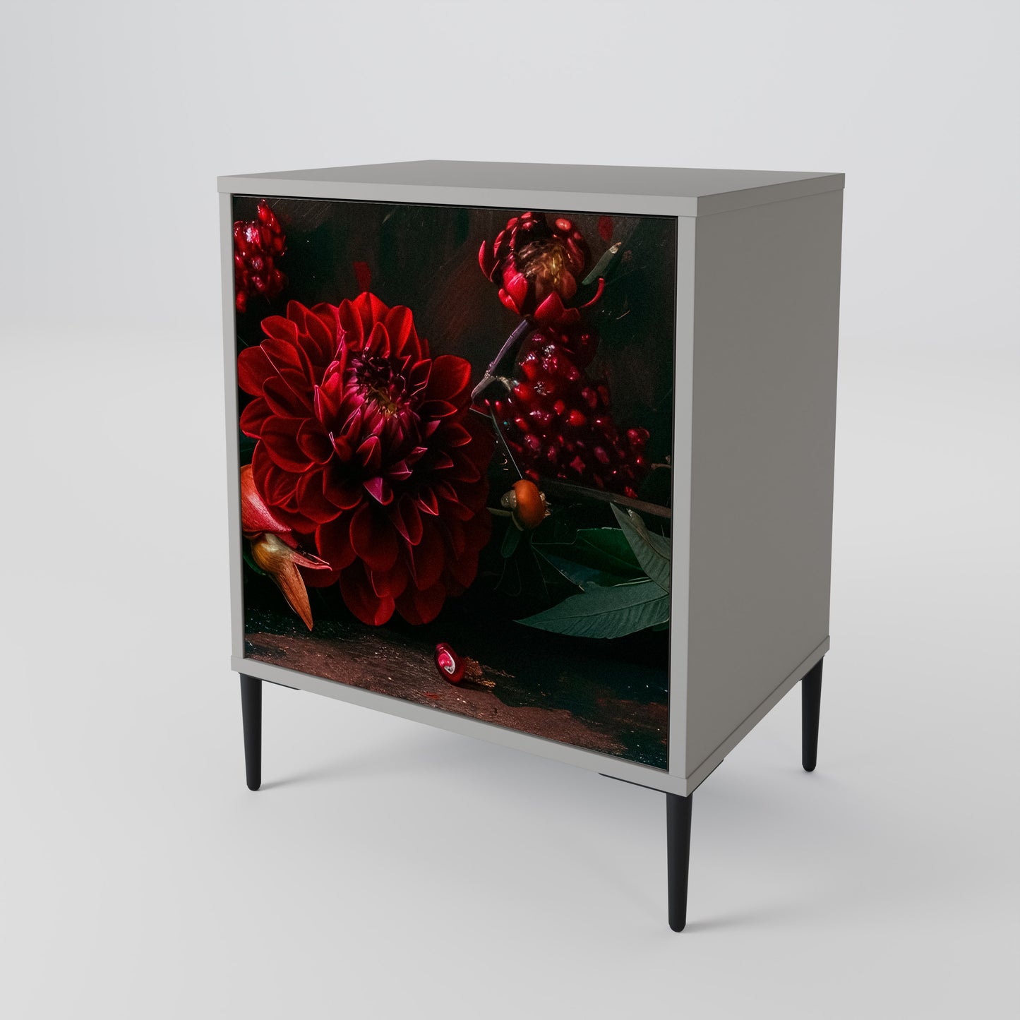 DAHLIAS AND POMEGRANATES 1-Door Sideboard in Grey Finish