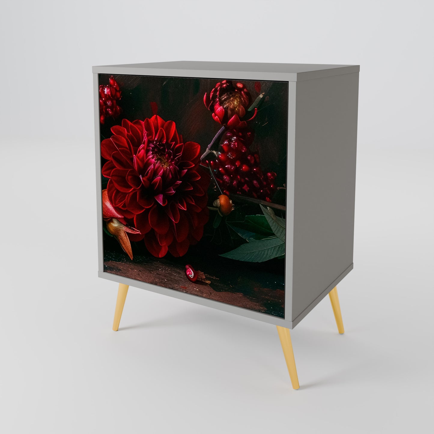 DAHLIAS AND POMEGRANATES 1-Door Sideboard in Grey Finish