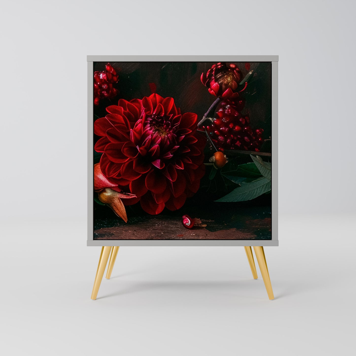 DAHLIAS AND POMEGRANATES 1-Door Sideboard in Grey Finish