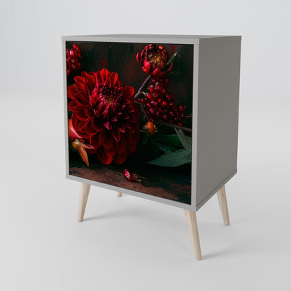 DAHLIAS AND POMEGRANATES 1-Door Sideboard in Grey Finish
