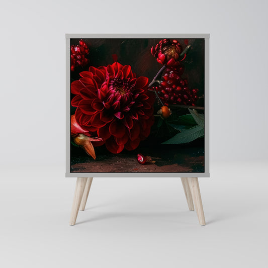 DAHLIAS AND POMEGRANATES 1-Door Sideboard in Grey Finish