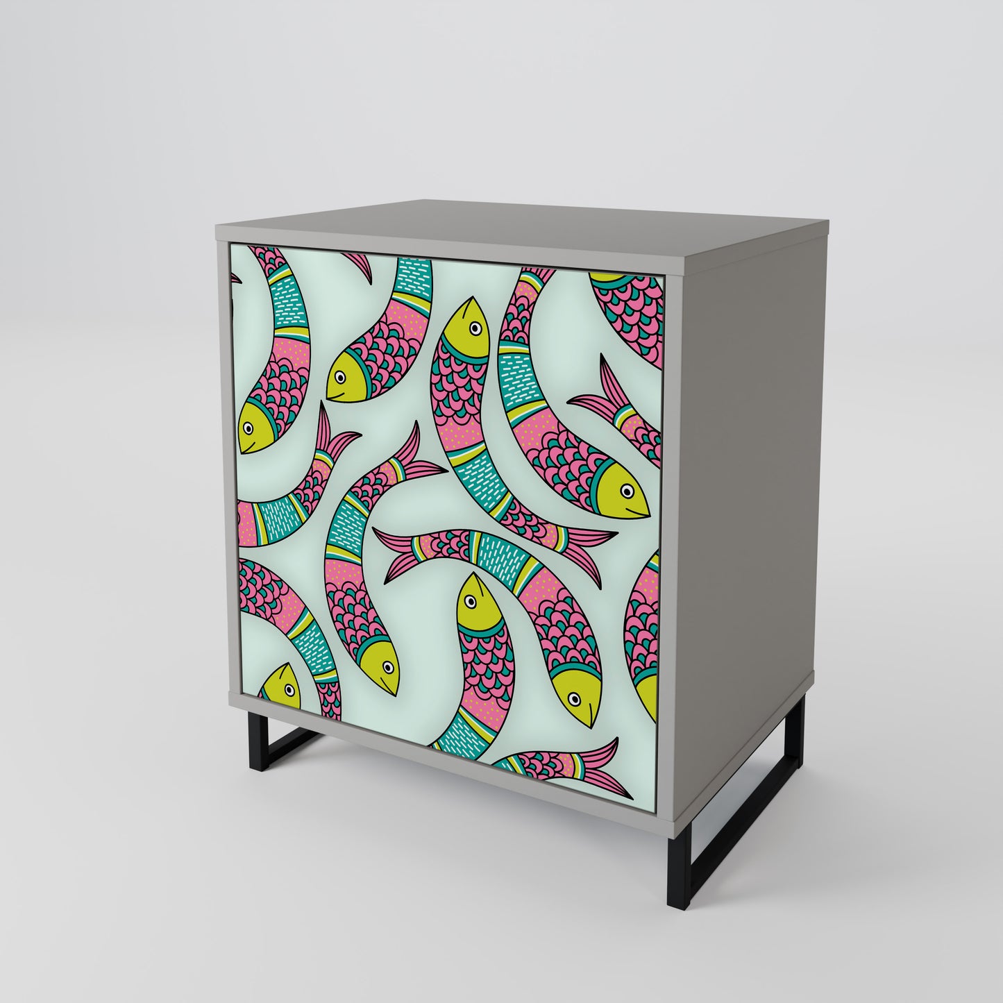 Credenza INDIAN FISH a 1 anta con finitura grigia