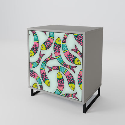 Credenza INDIAN FISH a 1 anta con finitura grigia
