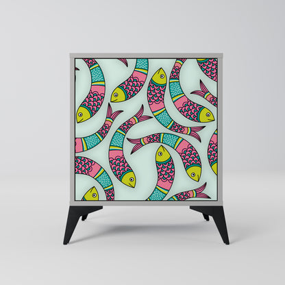 Credenza INDIAN FISH a 1 anta con finitura grigia