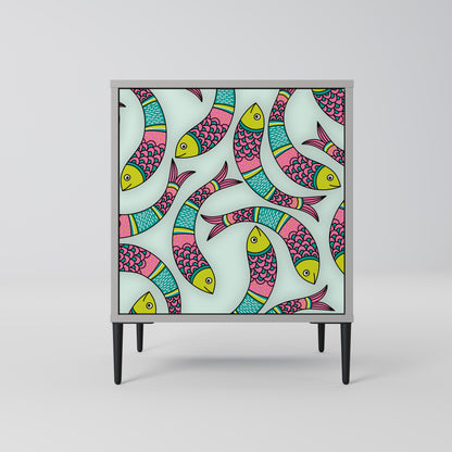 Credenza INDIAN FISH a 1 anta con finitura grigia