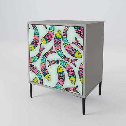 Credenza INDIAN FISH a 1 anta con finitura grigia