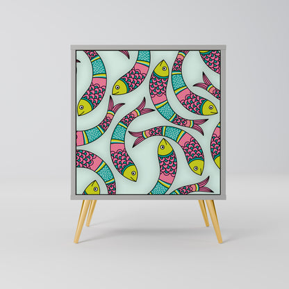 Credenza INDIAN FISH a 1 anta con finitura grigia